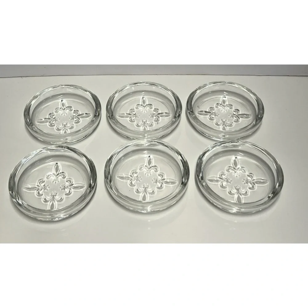 Vintage Princess House Clear Glass Fleur-de-lis Coaster Set Of 6